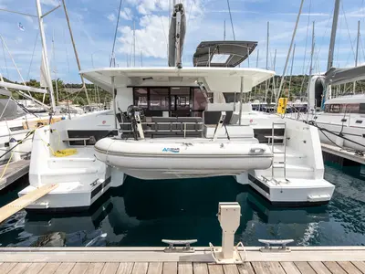 Livia Augusta, a Fountaine Pajot Astrea 42 catamaran at Primošten, Croatia