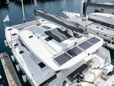Salon of Livia Augusta, a Fountaine Pajot Astrea 42 catamaran at Primošten, Croatia