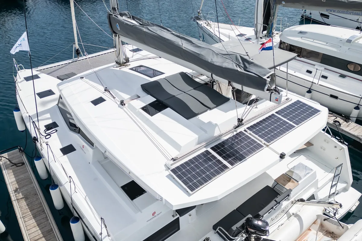 Livia Augusta, a Fountaine Pajot Astrea 42 catamaran at Primošten, Croatia