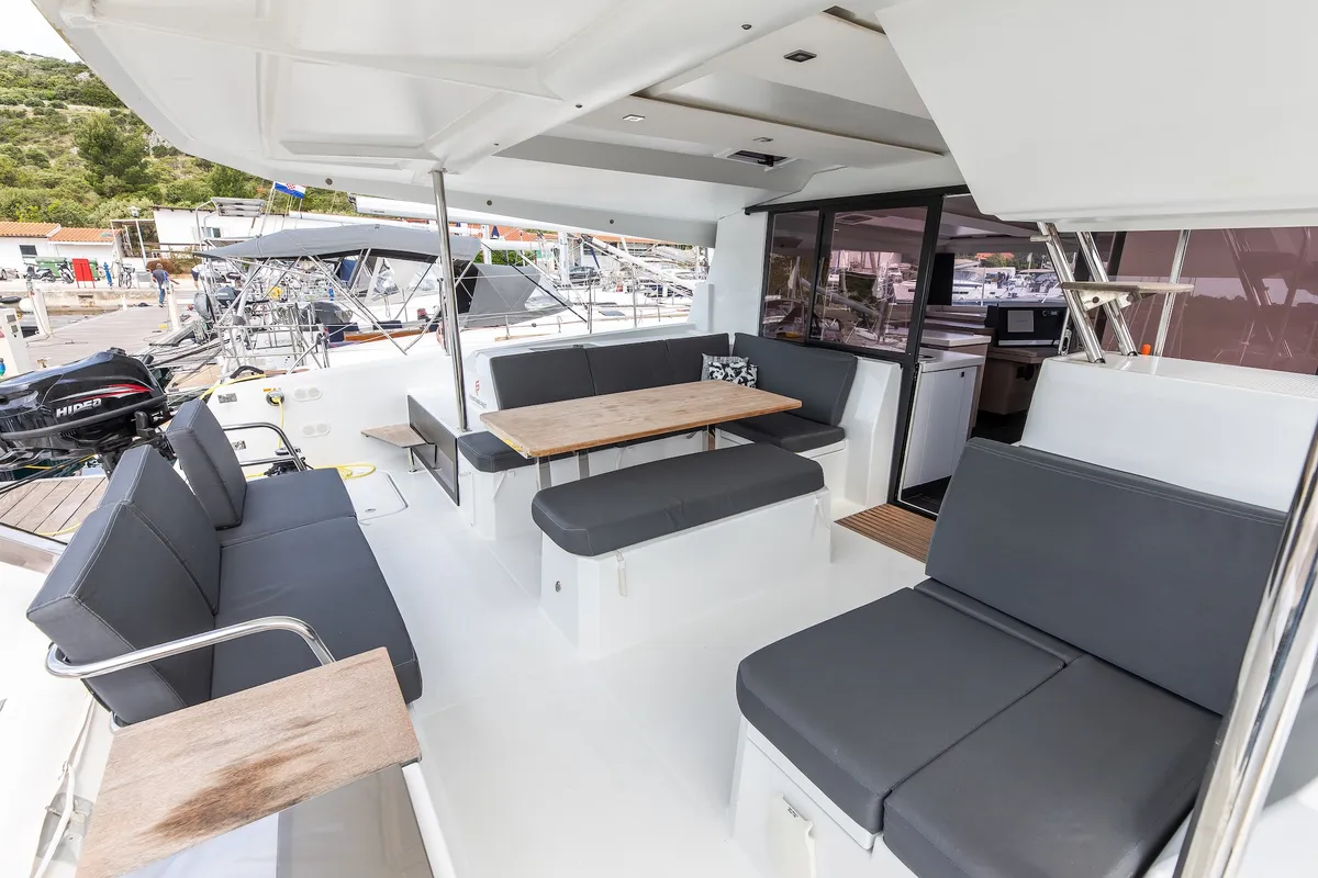 Livia Augusta, a Fountaine Pajot Astrea 42 catamaran at Primošten, Croatia