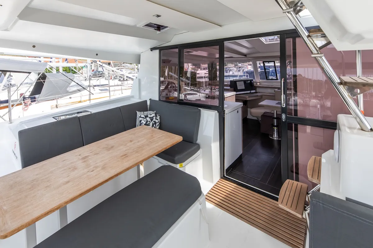 Livia Augusta, a Fountaine Pajot Astrea 42 catamaran at Primošten, Croatia