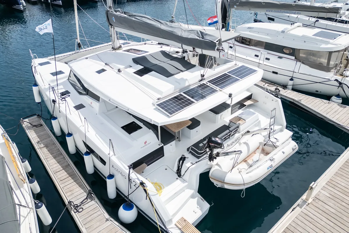 Livia Augusta, a Fountaine Pajot Astrea 42 catamaran at Primošten, Croatia