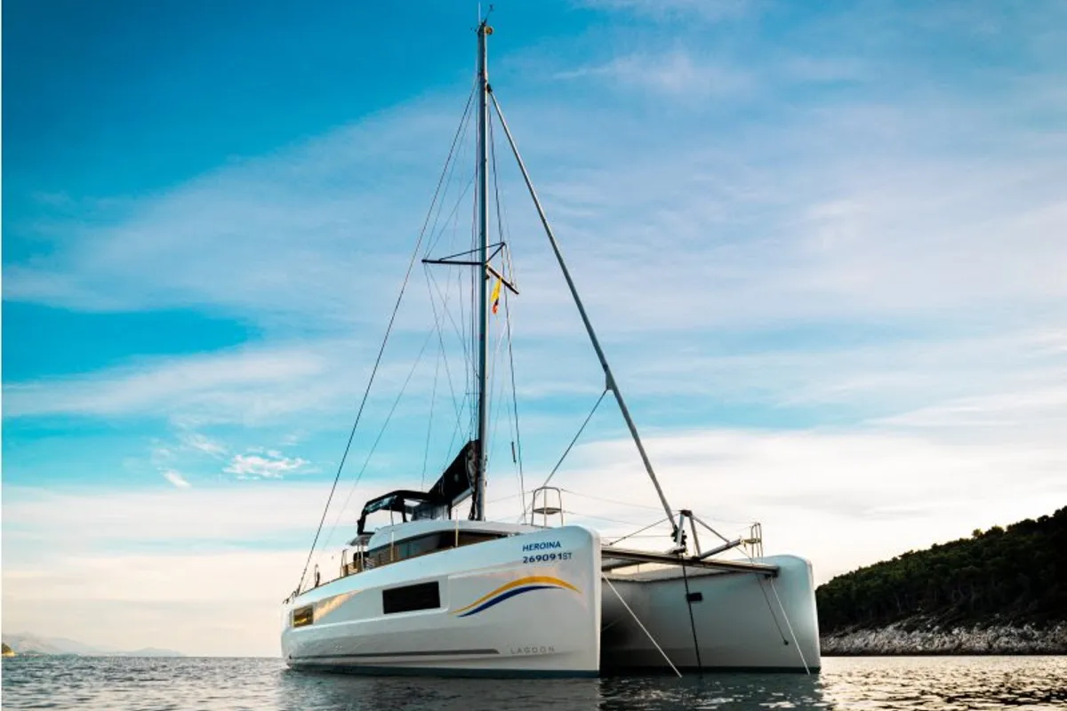 Exterior view of Heroina, a Lagoon 40 catamaran at Dubrovnik, Croatia