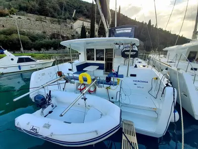 Deck of Heroina, a Lagoon 40 catamaran at Dubrovnik, Croatia