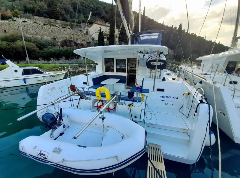 Deck of Heroina, a Lagoon 40 catamaran at Dubrovnik, Croatia