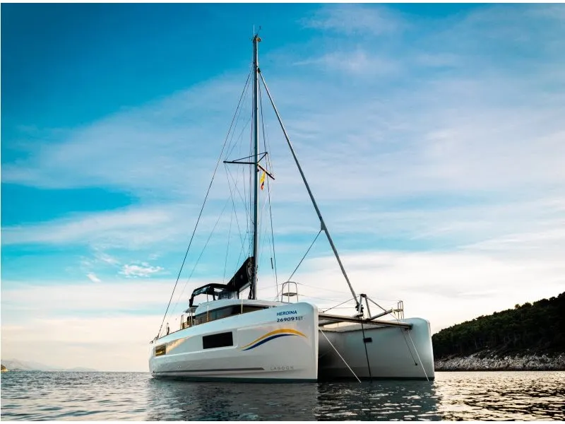 Exterior view of Heroina, a Lagoon 40 catamaran at Dubrovnik, Croatia