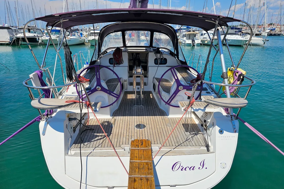 Cockpit of Orca.I, a Elan Impression 40 sailboat at Izola / Isola, Slovenia
