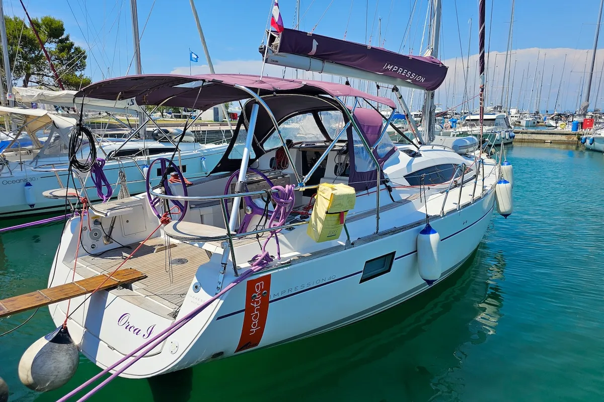 Exterior view of Orca.I, a Elan Impression 40 sailboat at Izola / Isola, Slovenia