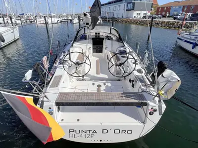 Cockpit of Punta D'Oro, a AD Boats Salona 38 sailboat at Heiligenhafen, Germany