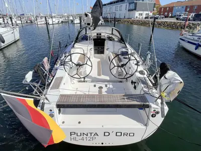 Cockpit of Punta d'Oro, a AD Boats Salona 38 sailboat at Heiligenhafen, Germany