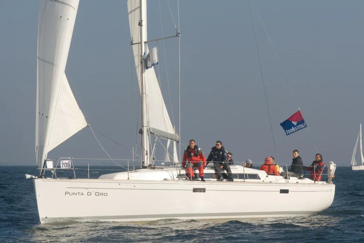 Exterior view of Punta d'Oro, a AD Boats Salona 38 sailboat at Heiligenhafen, Germany