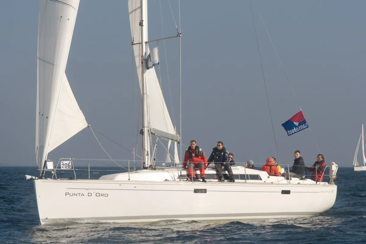 Exterior view of Punta D'Oro, a AD Boats Salona 38 sailboat at Heiligenhafen, Germany