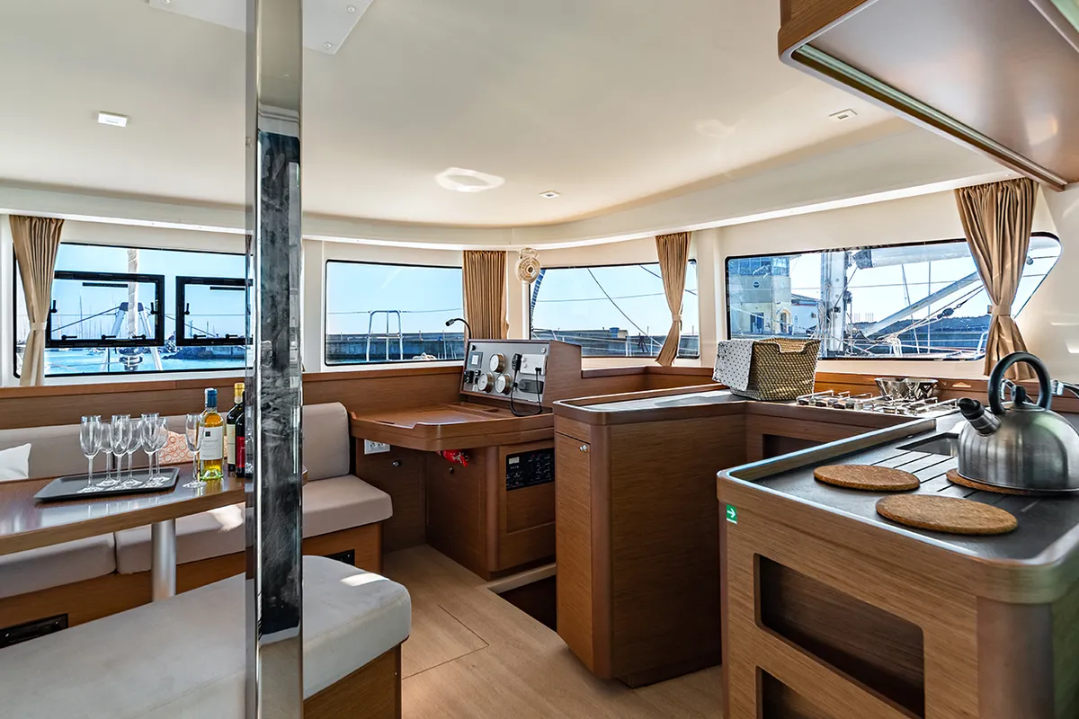 Salon of Beatrix, a Lagoon 42 catamaran at Cagliari, Italy