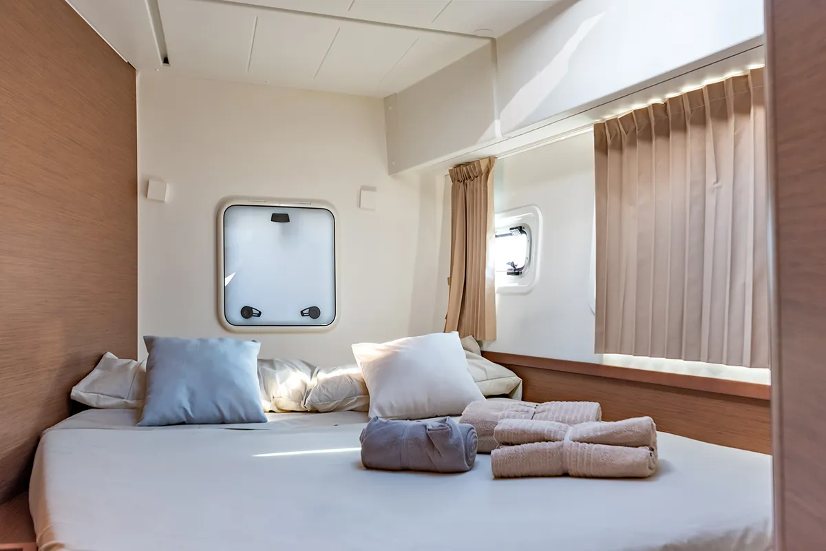 Cabin on Beatrix, a Lagoon 42 catamaran at Cagliari, Italy