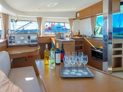 Galley of Beatrix, a Lagoon 42 catamaran at Cagliari, Italy