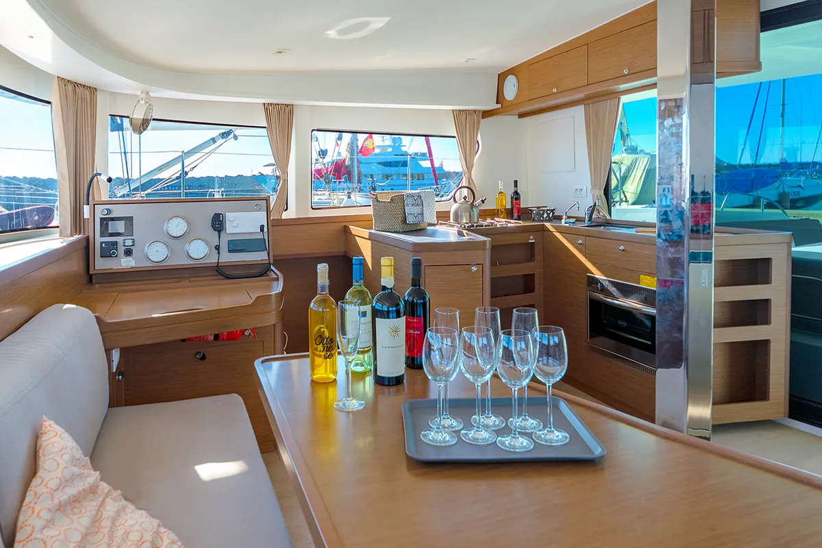 Galley of Beatrix, a Lagoon 42 catamaran at Cagliari, Italy