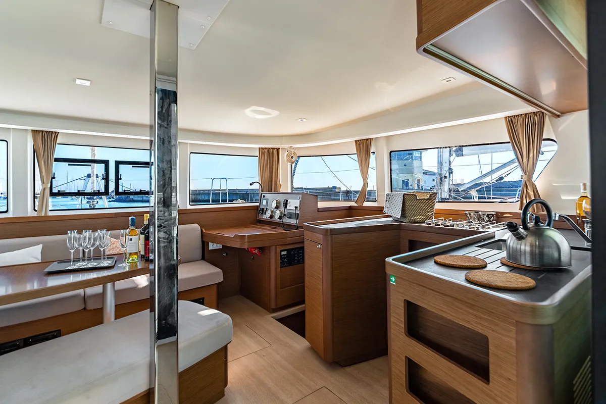 Galley of Beatrix, a Lagoon 42 catamaran at Cagliari, Italy