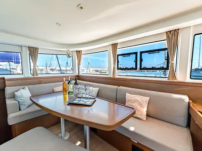 Salon of Beatrix, a Lagoon 42 catamaran at Cagliari, Italy