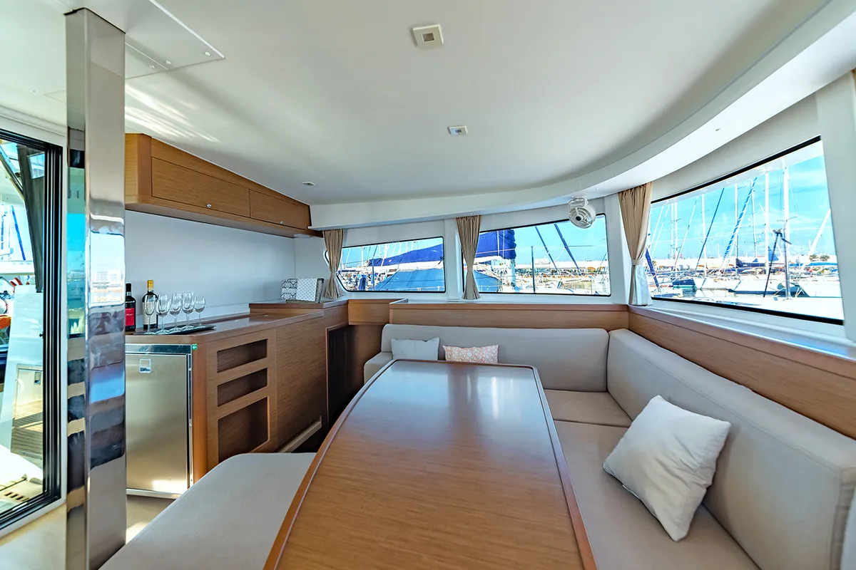 Salon of Beatrix, a Lagoon 42 catamaran at Cagliari, Italy