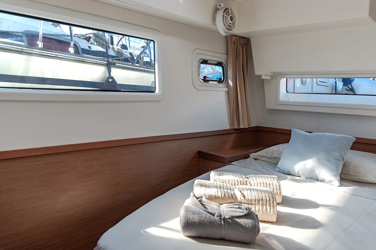 Cabin on Beatrix, a Lagoon 42 catamaran at Cagliari, Italy