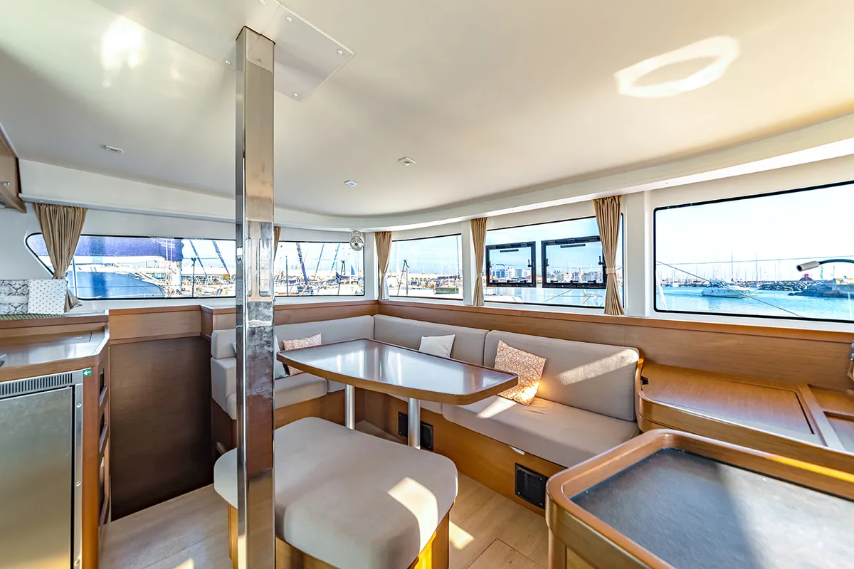 Salon of Beatrix, a Lagoon 42 catamaran at Cagliari, Italy