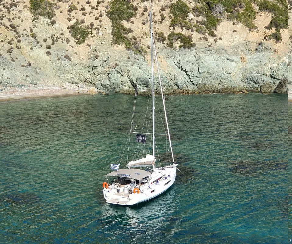 Exterior view of Eleni, a Jeanneau Sun Odyssey 440 sailboat at Sithonia Municipal Unit, Greece