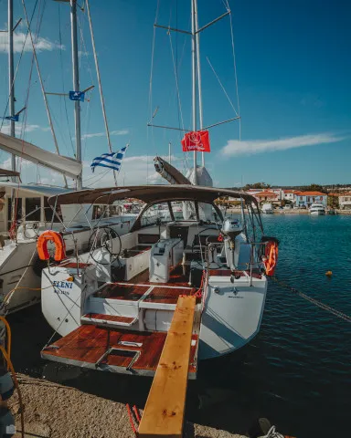 Exterior view of Eleni, a Jeanneau Sun Odyssey 440 sailboat at Sithonia Municipal Unit, Greece
