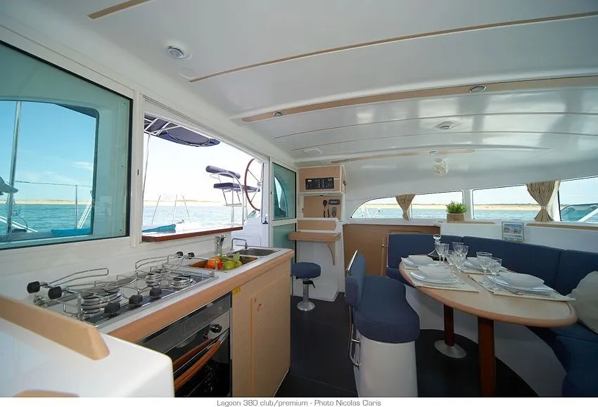 Salon of Puma I, a Lagoon 380 catamaran at Alameda, United States