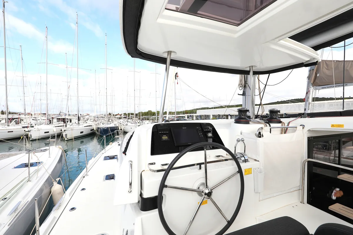 Cockpit of Lagoon 42, a catamaran at Sukošan, Croatia