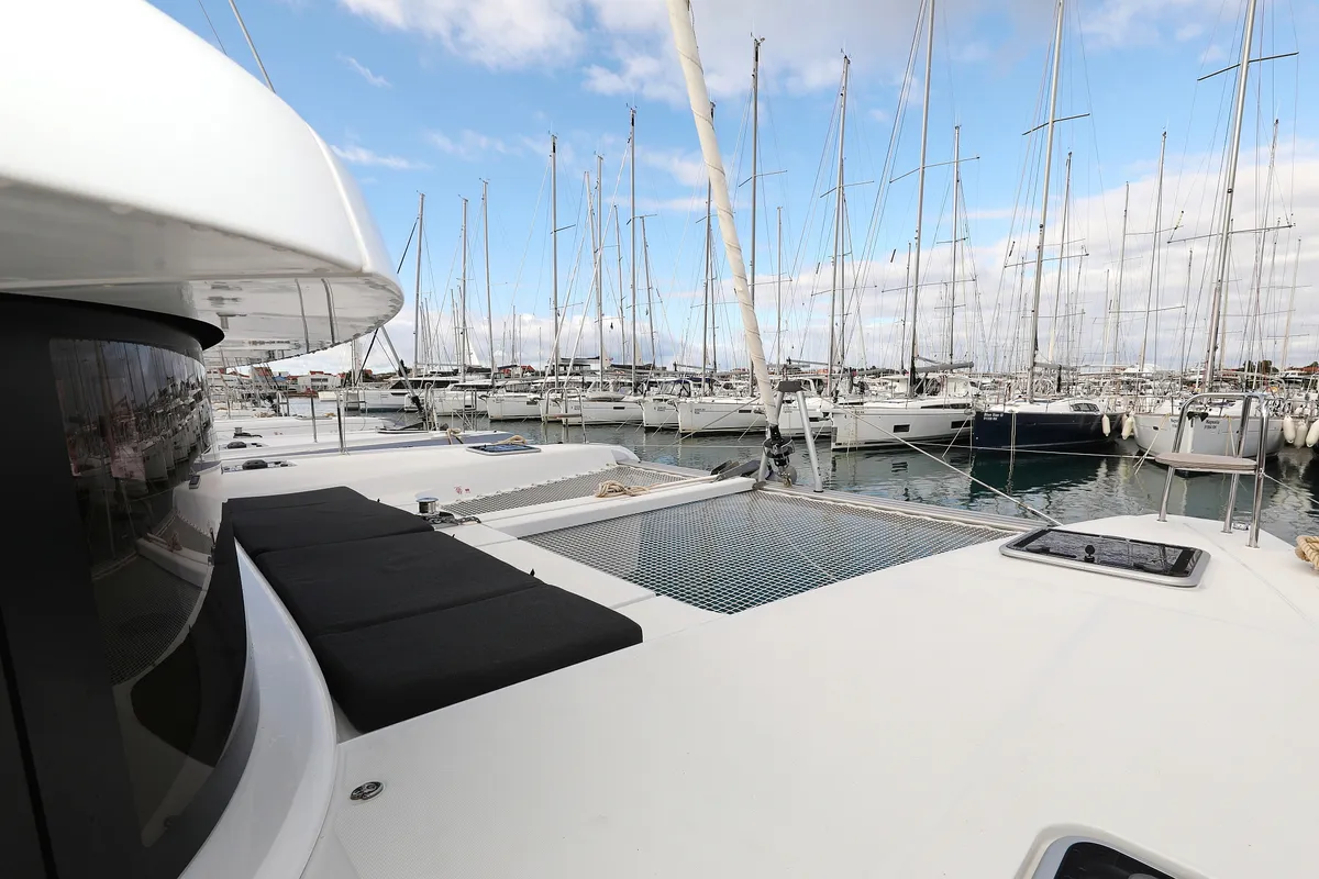 Deck of Lagoon 42, a catamaran at Sukošan, Croatia