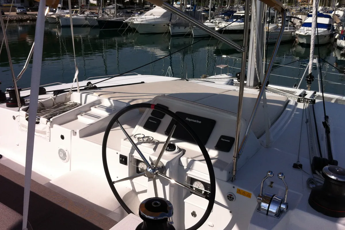 Cockpit of Bevanda, a Lagoon 450 catamaran at Općina Medulin, Croatia