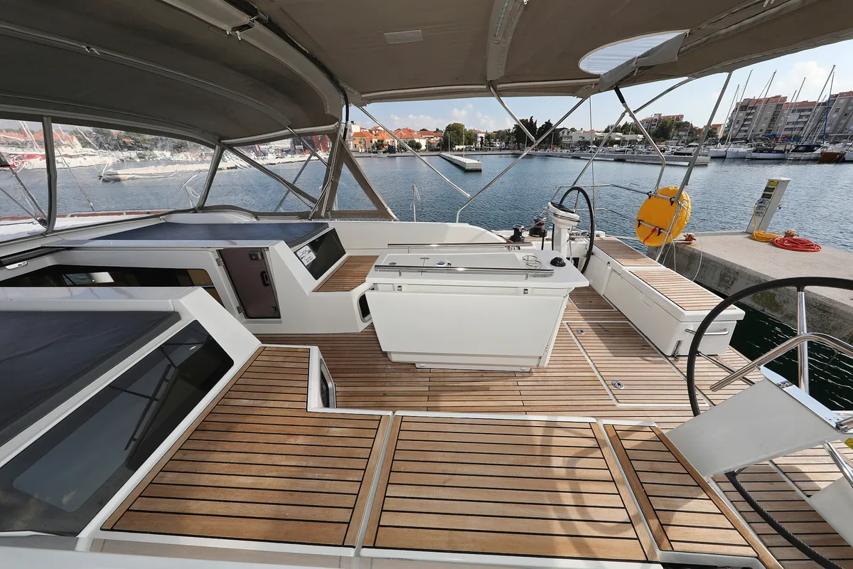 Deck of Jupiter, a Beneteau Oceanis 51.1 sailboat at Grad Biograd na Moru, Croatia