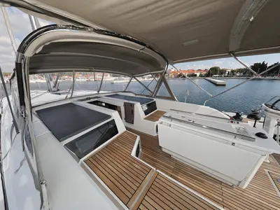 Deck of Jupiter, a Beneteau Oceanis 51.1 sailboat at Grad Biograd na Moru, Croatia