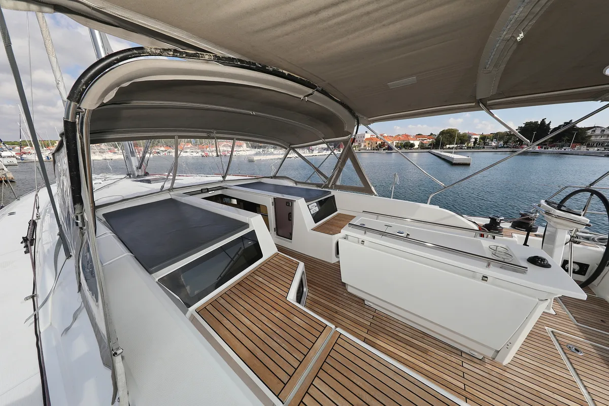 Deck of Jupiter, a Beneteau Oceanis 51.1 sailboat at Grad Biograd na Moru, Croatia