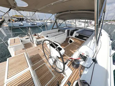 Cockpit of Jupiter, a Beneteau Oceanis 51.1 sailboat at Grad Biograd na Moru, Croatia