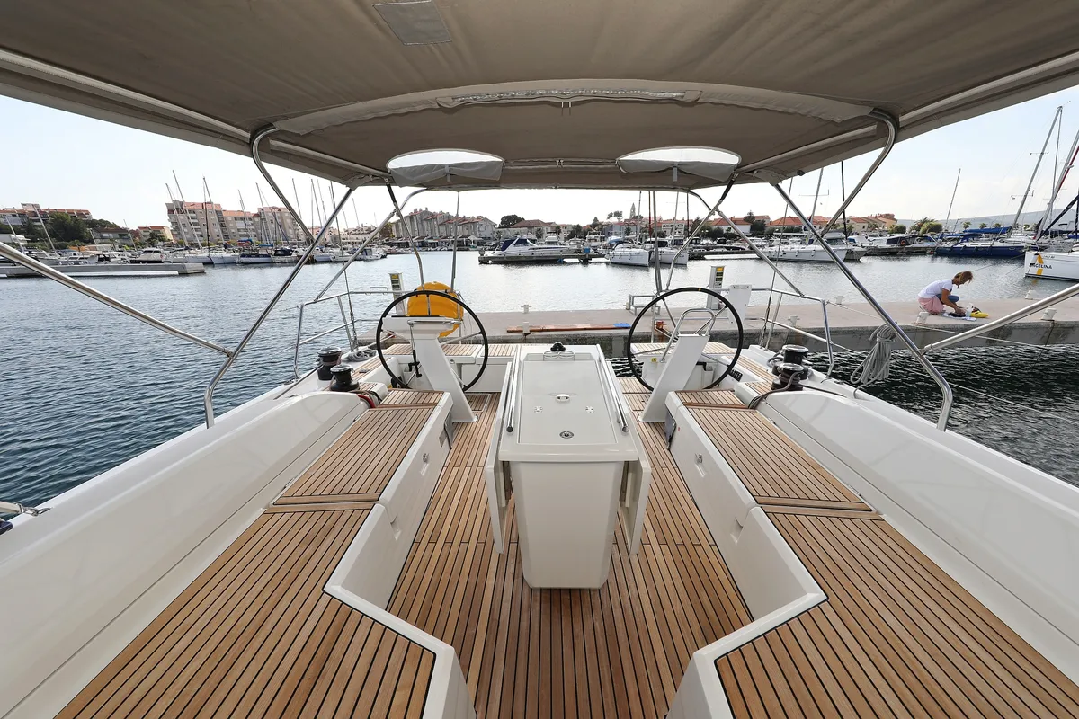 Cockpit of Jupiter, a Beneteau Oceanis 51.1 sailboat at Grad Biograd na Moru, Croatia