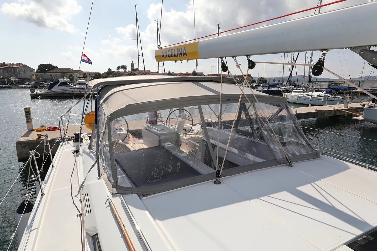 Deck of Jupiter, a Beneteau Oceanis 51.1 sailboat at Grad Biograd na Moru, Croatia