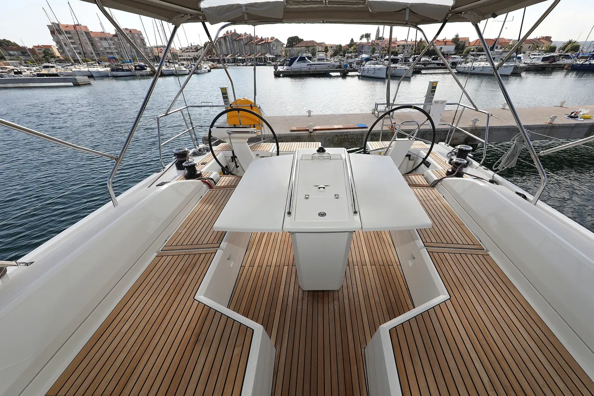 Cockpit of Jupiter, a Beneteau Oceanis 51.1 sailboat at Grad Biograd na Moru, Croatia