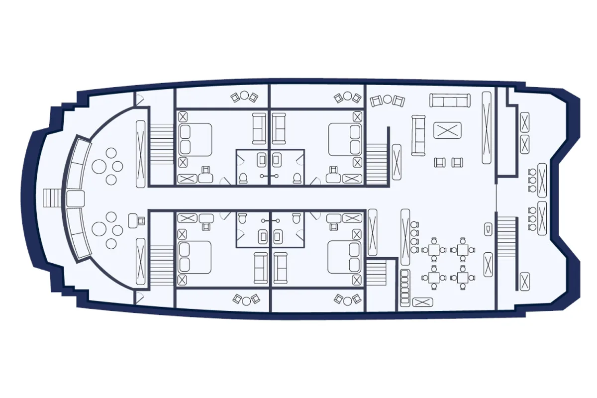 Floor plan of Gulet Power Catamaran, a catamaran at Baltra, Ecuador