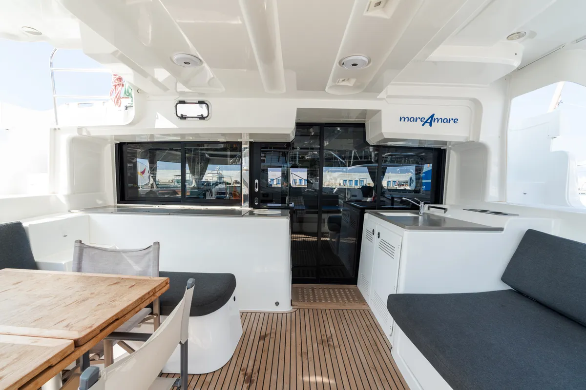 Deck of MareAmare - Premium line, a Lagoon 46 catamaran at Capo d'Orlando, Italy