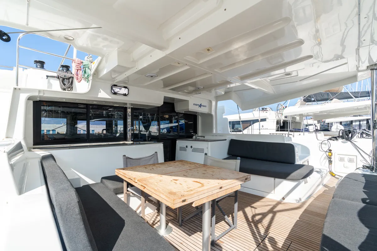 Deck of MareAmare - Premium line, a Lagoon 46 catamaran at Capo d'Orlando, Italy