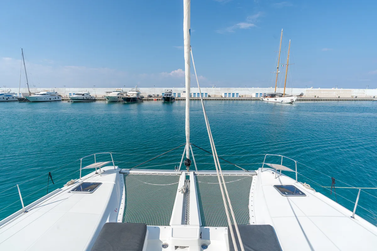 Deck of MareAmare - Premium line, a Lagoon 46 catamaran at Capo d'Orlando, Italy