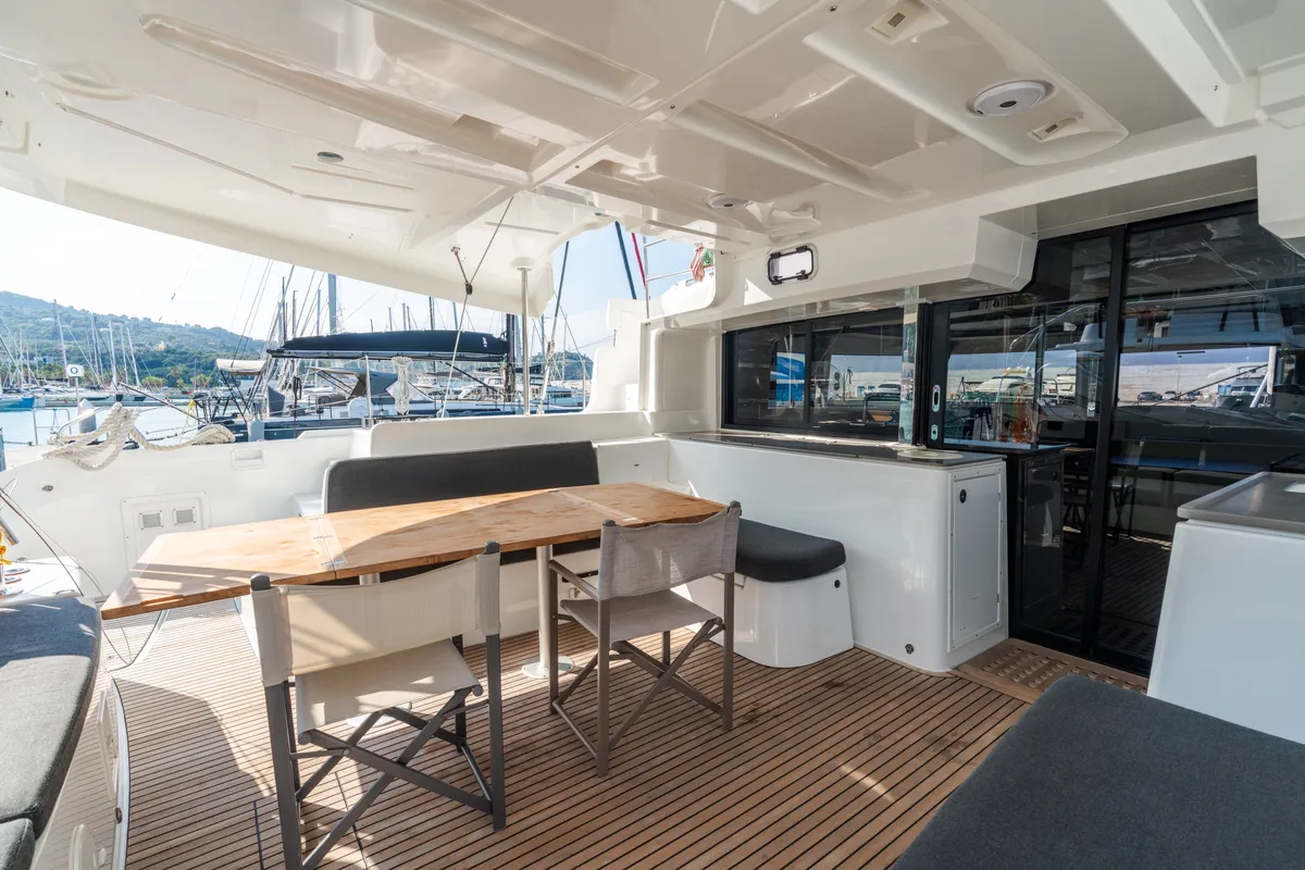 Deck of MareAmare - Premium line, a Lagoon 46 catamaran at Capo d'Orlando, Italy