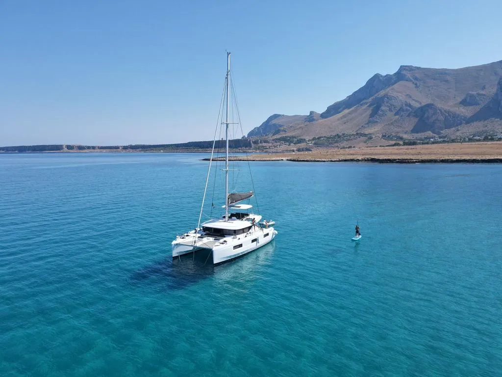 Exterior view of MareAmare - Premium line, a Lagoon 46 catamaran at Capo d'Orlando, Italy