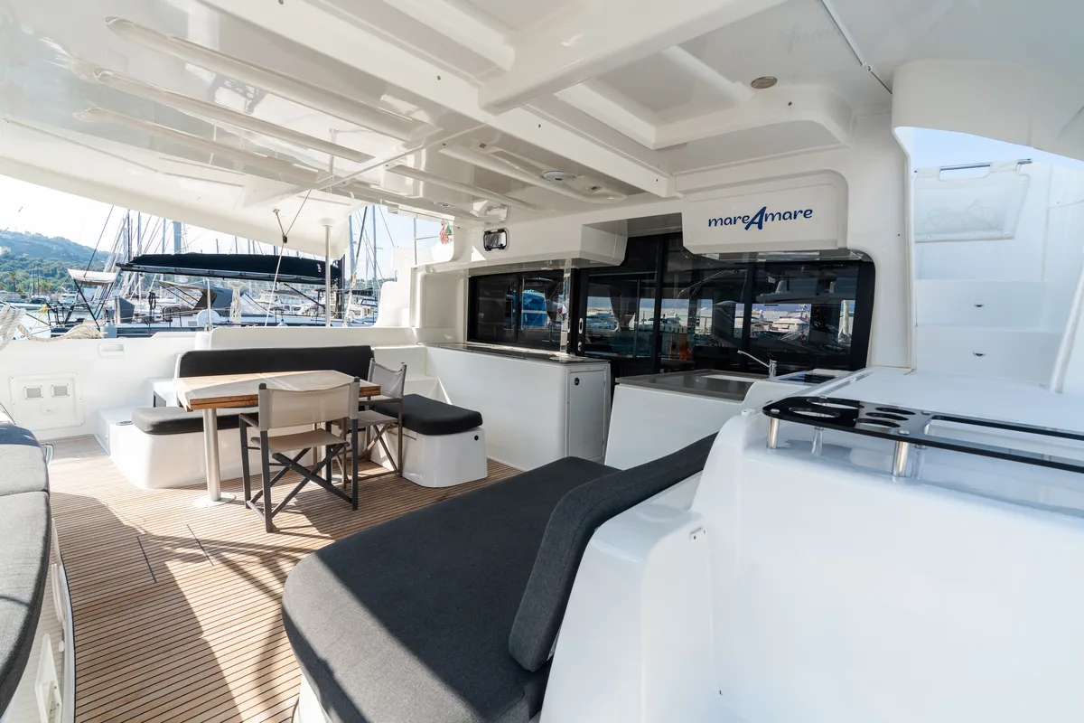 Deck of MareAmare - Premium line, a Lagoon 46 catamaran at Capo d'Orlando, Italy