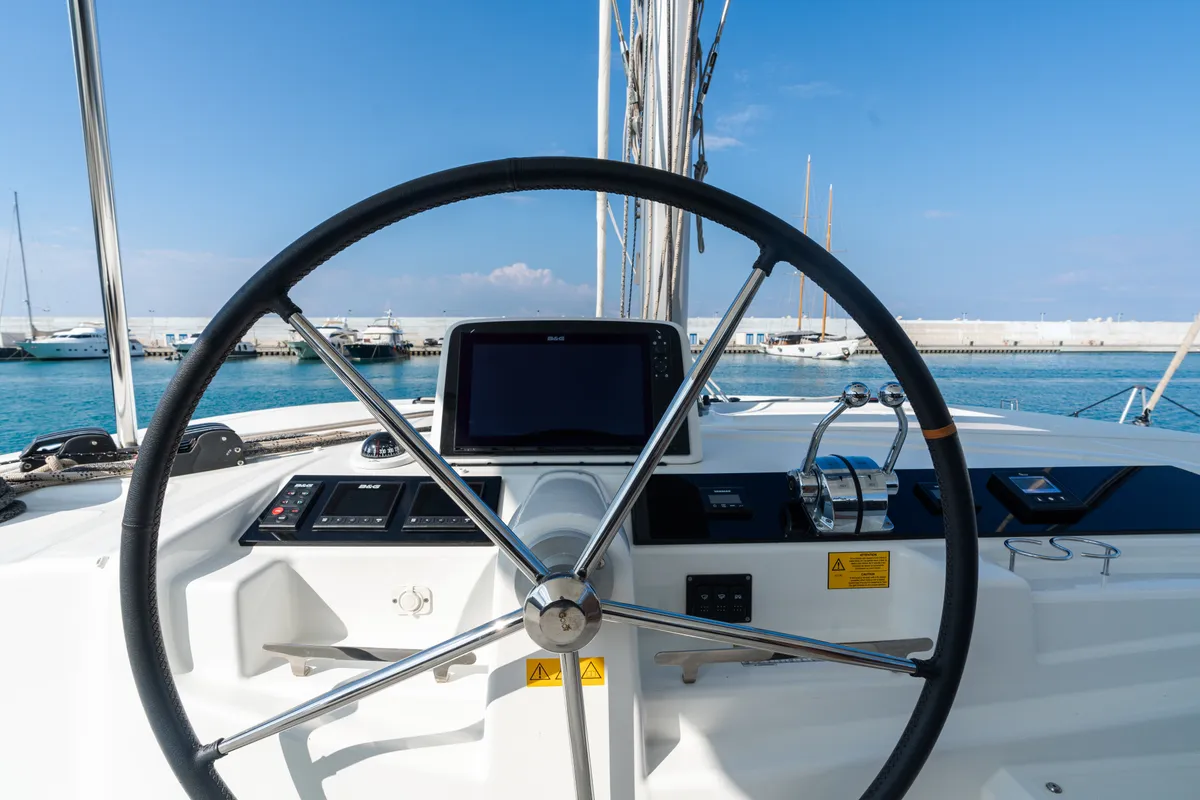 Cockpit of MareAmare - Premium line, a Lagoon 46 catamaran at Capo d'Orlando, Italy