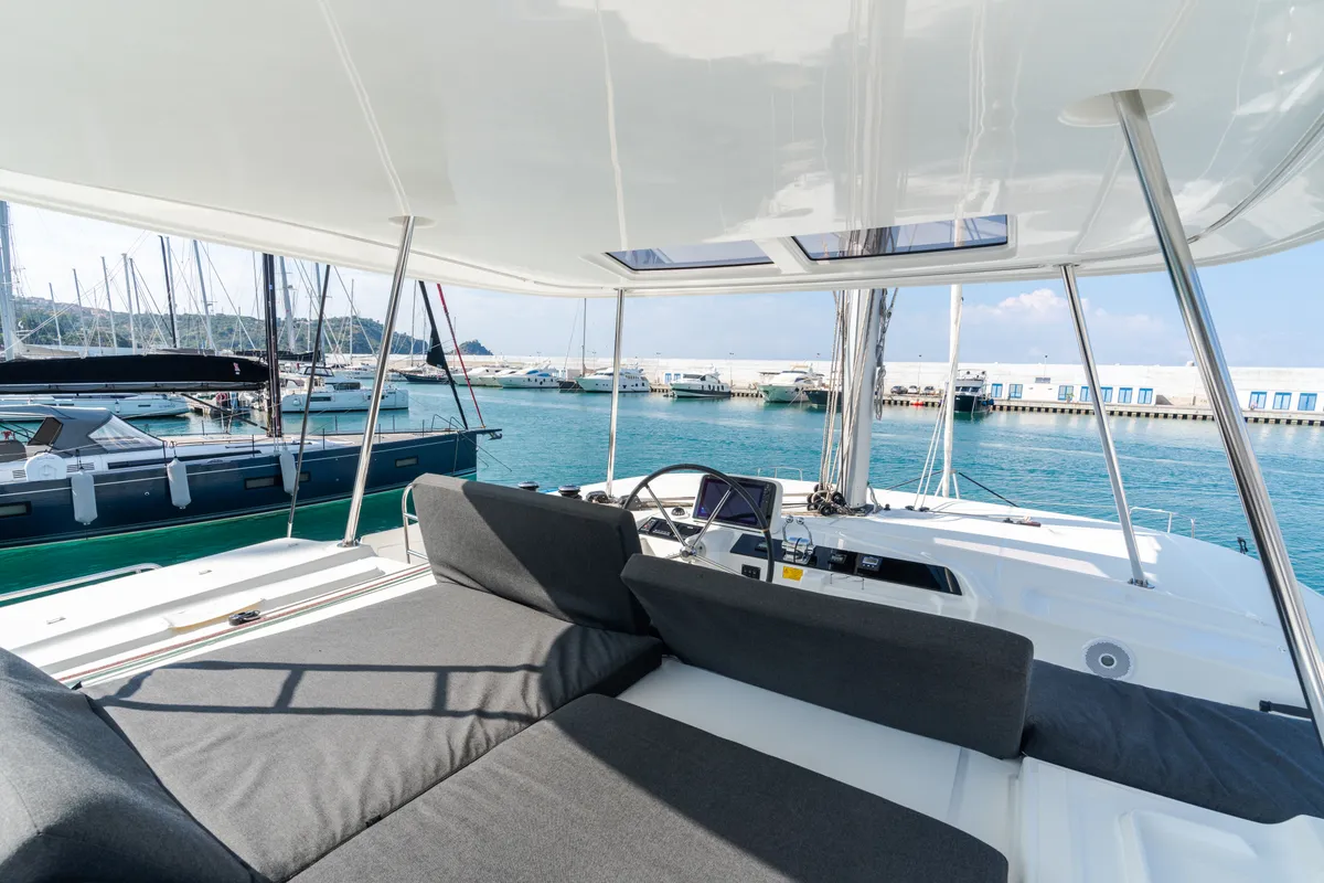 Cockpit of MareAmare - Premium line, a Lagoon 46 catamaran at Capo d'Orlando, Italy