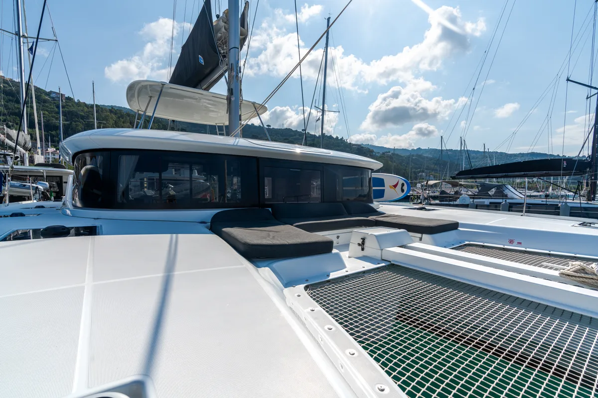 Deck of MareAmare - Premium line, a Lagoon 46 catamaran at Capo d'Orlando, Italy