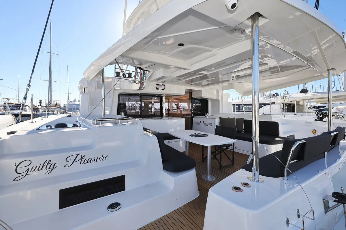 Deck of Guilty Pleasure, a Lagoon 46 catamaran at Općina Sukošan, Croatia