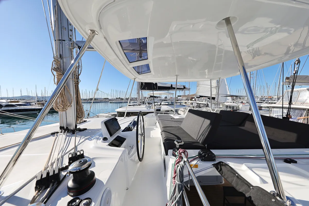Cockpit of Guilty Pleasure, a Lagoon 46 catamaran at Općina Sukošan, Croatia